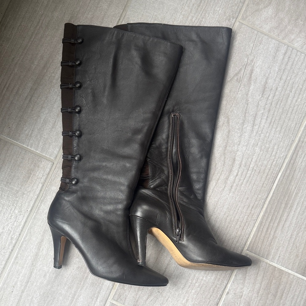 Ros Hommerson dark brown Leather Knee-High Boots sz 8W, 18” wide calf